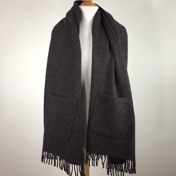 Ann Taylor Accessories - Vintage Ann Taylor Brown 100% Wool Pocket Scarf Shawl Stole Made in Italy